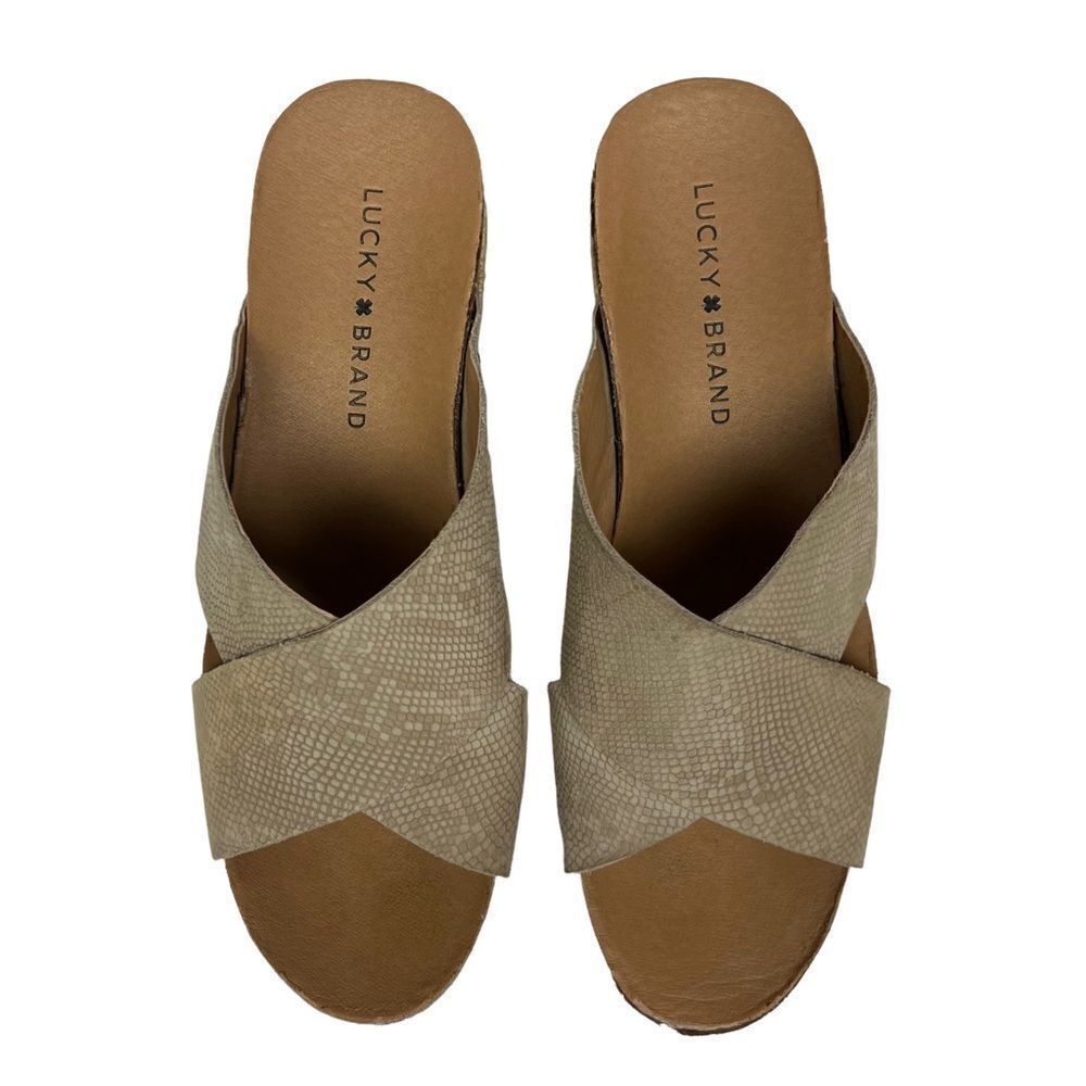 Lucky Brand Wedge Neeka Sandals Snake Skin Print Tan Cream Leather Upper 9M